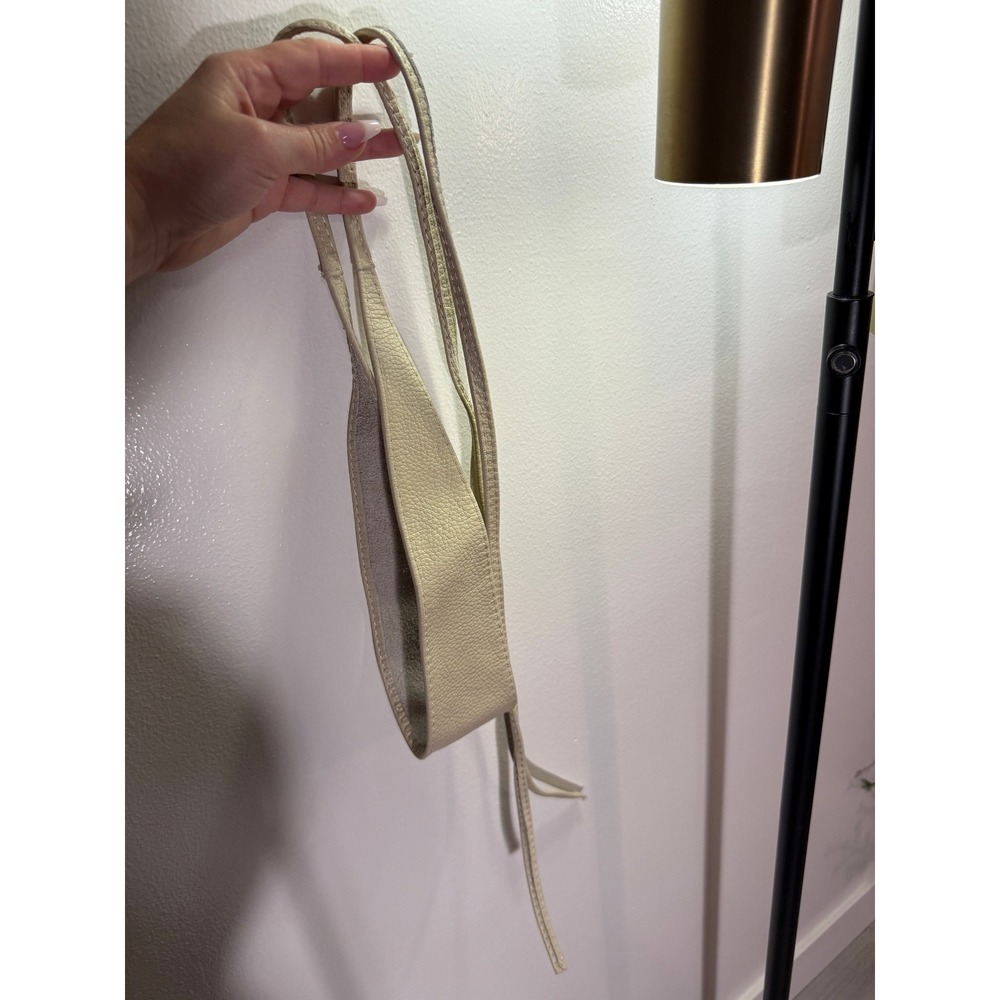 Cream Pebbled Leather Wrap Obi Belt Adjustable Waist Cinch Ivory Wide Tie Strap - Picture 3 of 6